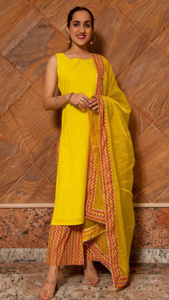 SIYA YELLOW COTTON SUIT SET - Pomcha Jaipur