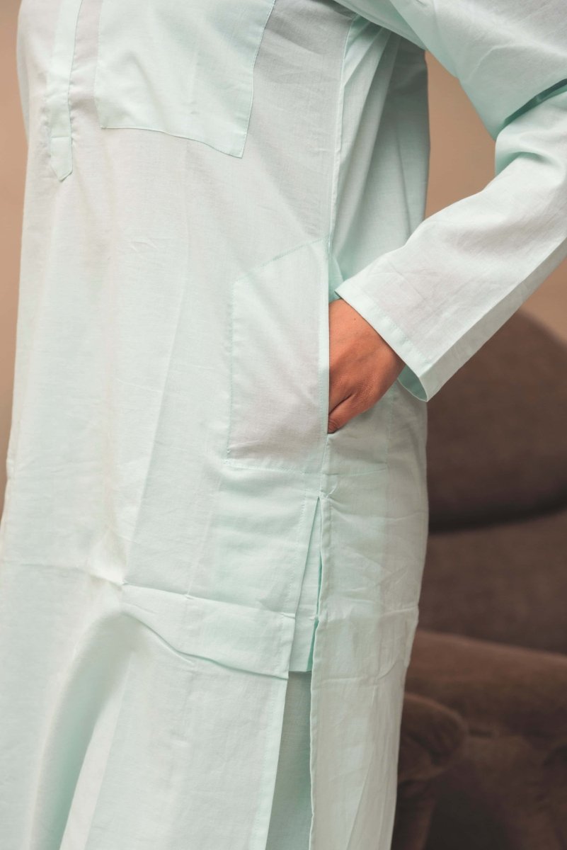 Snow Blue Cotton Kurta Pant Set - Pomcha Jaipur
