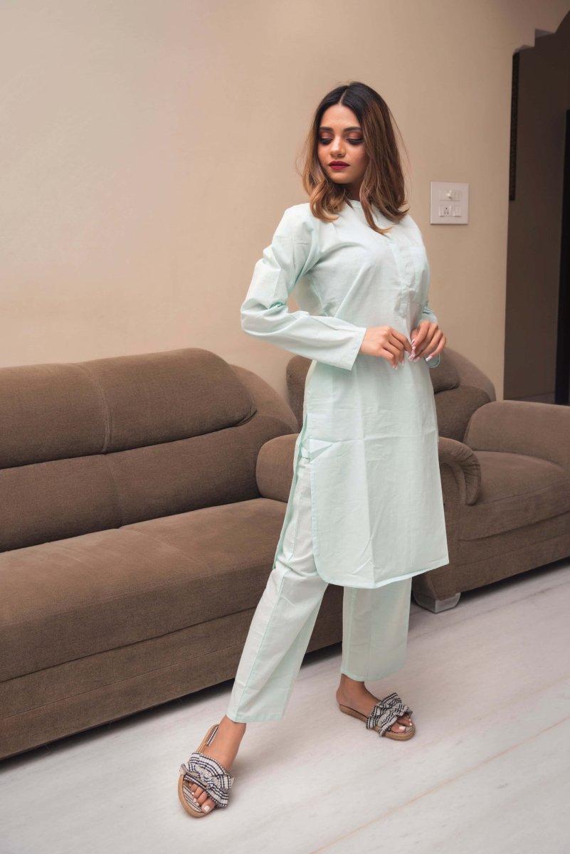 Snow Blue Cotton Kurta Pant Set - Pomcha Jaipur
