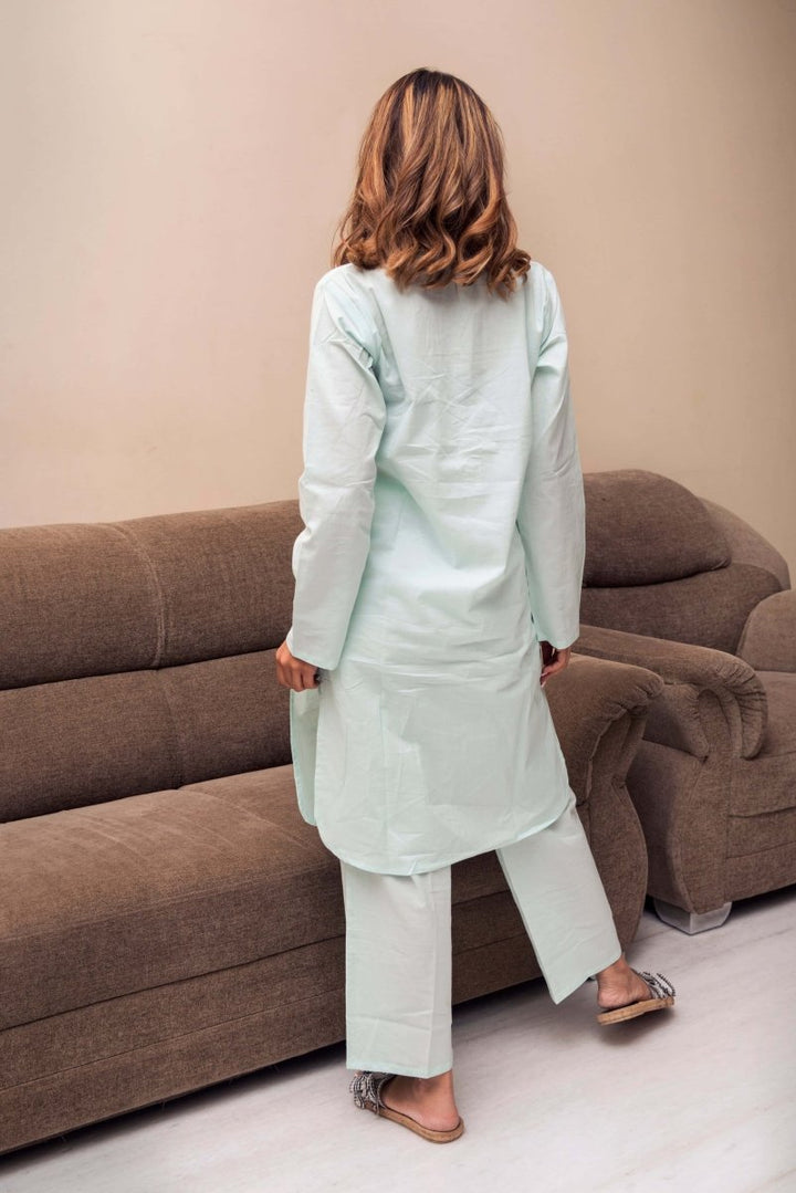 Snow Blue Cotton Kurta Pant Set - Pomcha Jaipur
