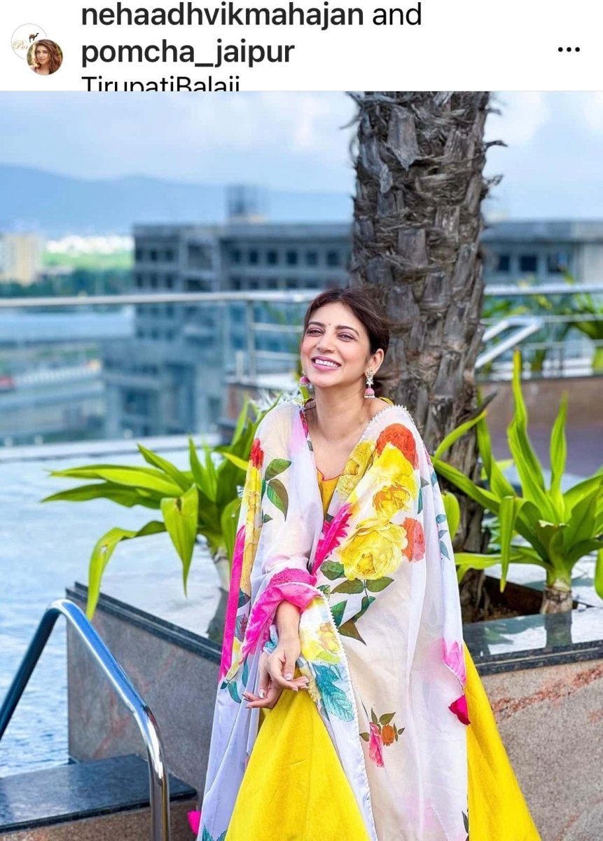 SUNFLOWER COTTON SILK YELLOW ANARKALI WITH ORGANZA DUPATTA - Pomcha Jaipur