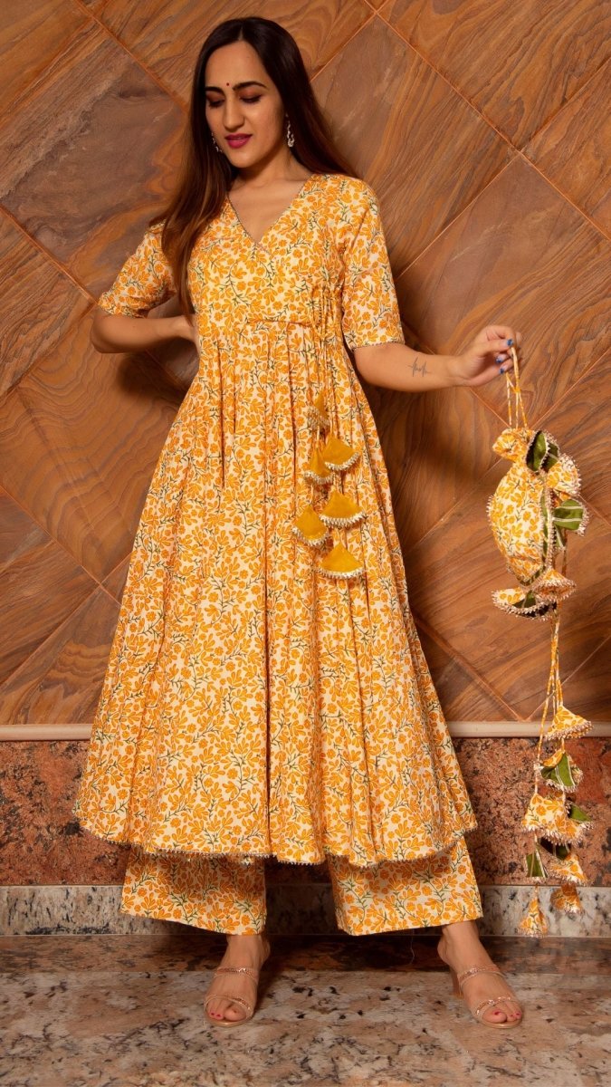 SURAIYA LEAF COTTON ANGRAKHA SET - Pomcha Jaipur