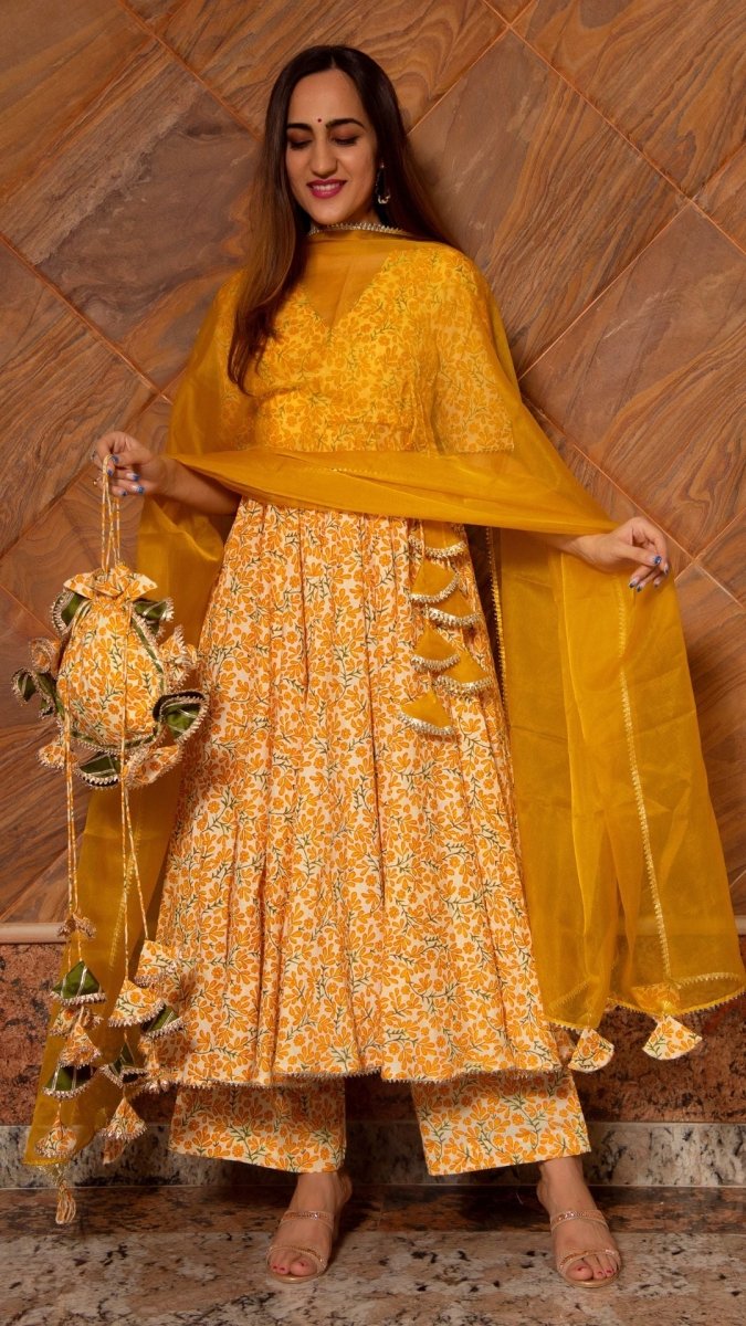 SURAIYA LEAF COTTON ANGRAKHA SET - Pomcha Jaipur