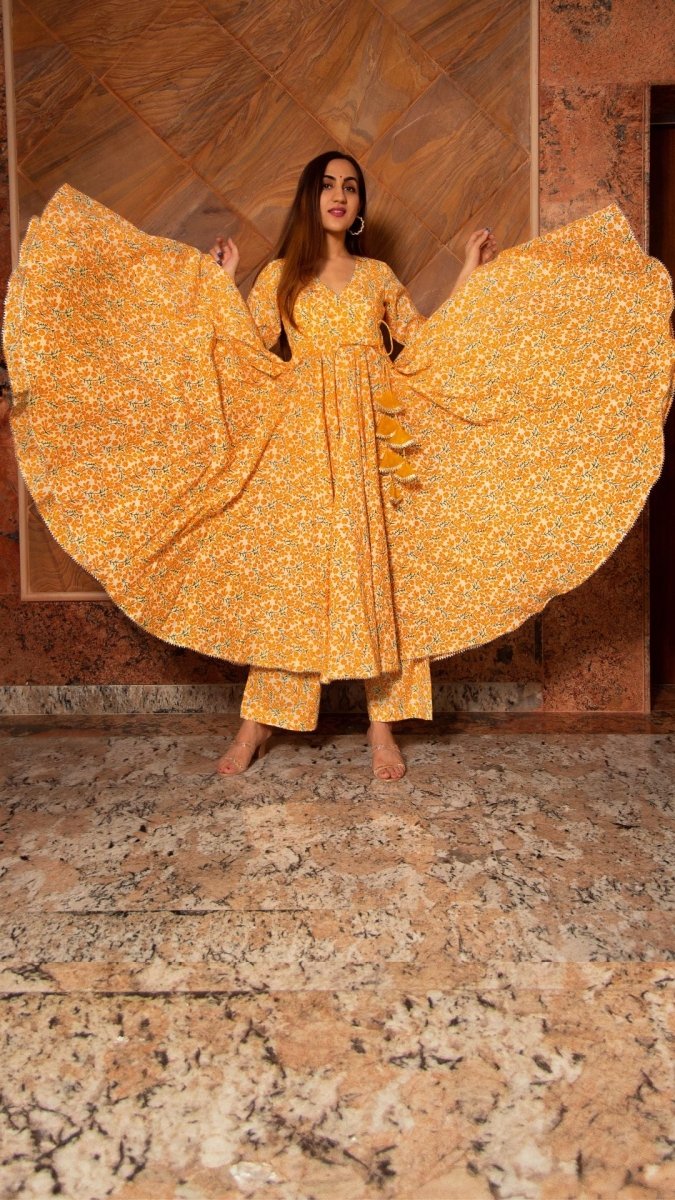 SURAIYA LEAF COTTON ANGRAKHA SET - Pomcha Jaipur