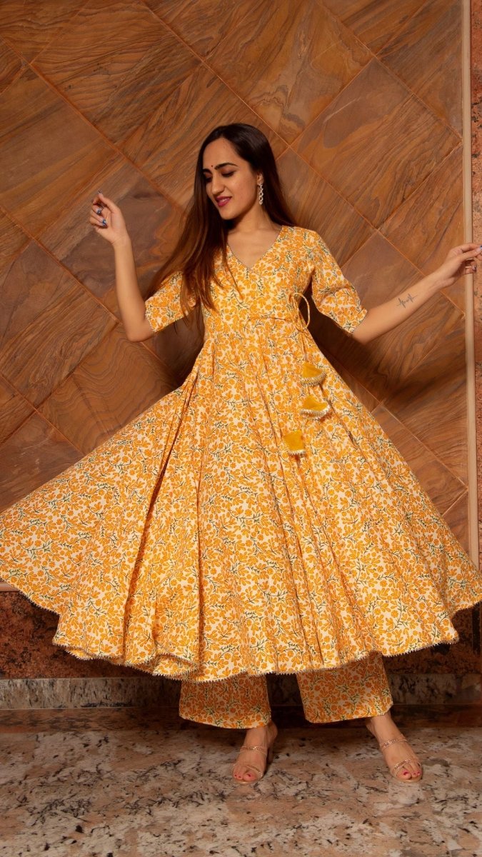 SURAIYA LEAF COTTON ANGRAKHA SET - Pomcha Jaipur