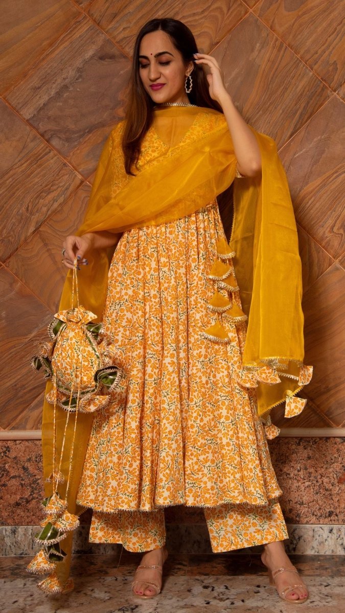 SURAIYA LEAF COTTON ANGRAKHA SET - Pomcha Jaipur