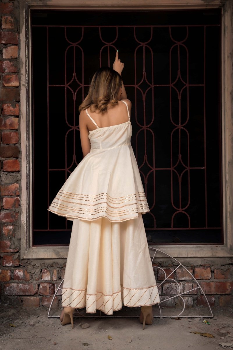 TAAJ OFF WHITE SHORT A - LINE KURTA PLAZO SET - Pomcha Jaipur