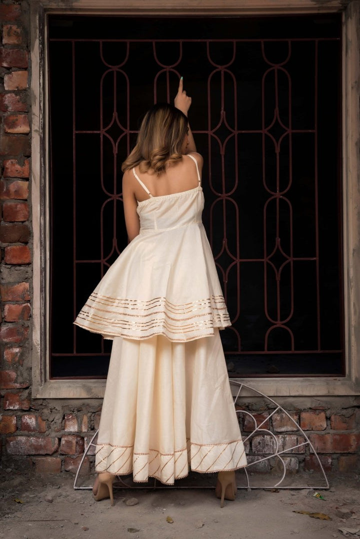 TAAJ OFF WHITE SHORT A - LINE KURTA PLAZO SET - Pomcha Jaipur