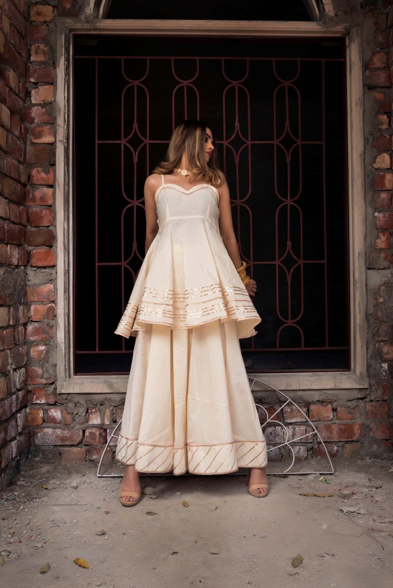 TAAJ OFF WHITE SHORT A - LINE KURTA PLAZO SET - Pomcha Jaipur