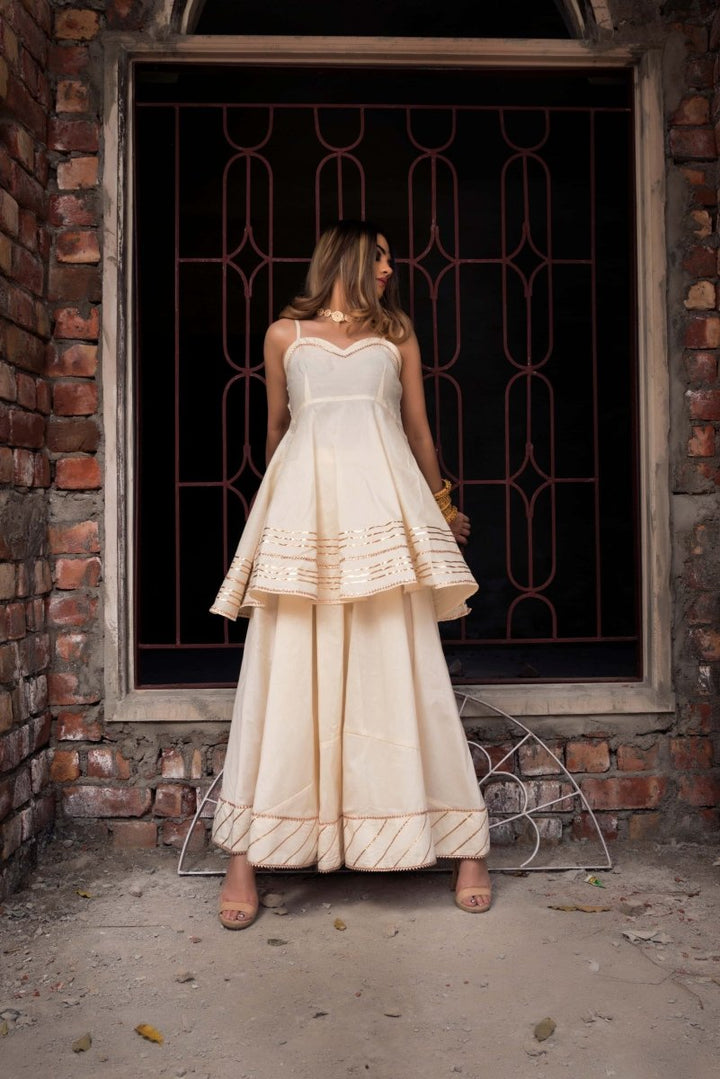 TAAJ OFF WHITE SHORT A - LINE KURTA PLAZO SET - Pomcha Jaipur