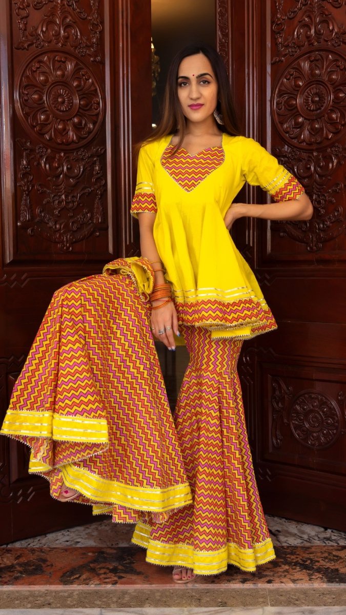 TUSCAN YELLOW COTTON SHARARA SET - Pomcha Jaipur