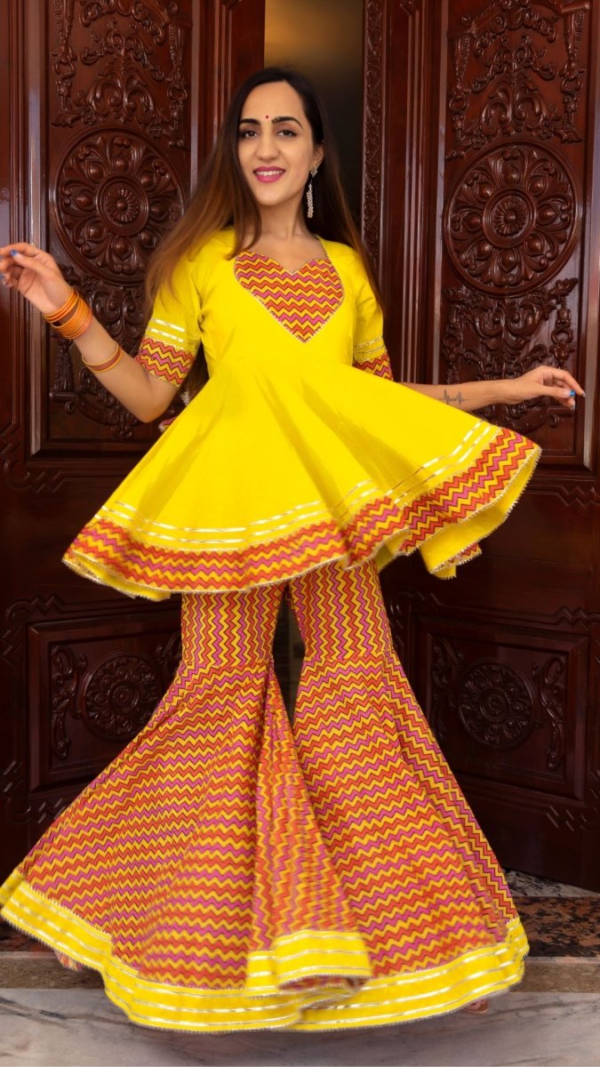 TUSCAN YELLOW COTTON SHARARA SET - Pomcha Jaipur