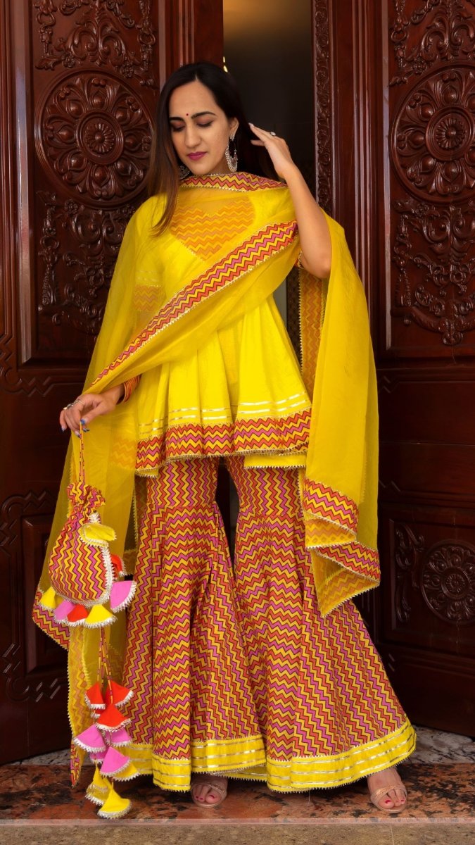 TUSCAN YELLOW COTTON SHARARA SET - Pomcha Jaipur