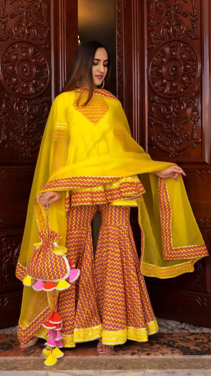 TUSCAN YELLOW COTTON SHARARA SET - Pomcha Jaipur
