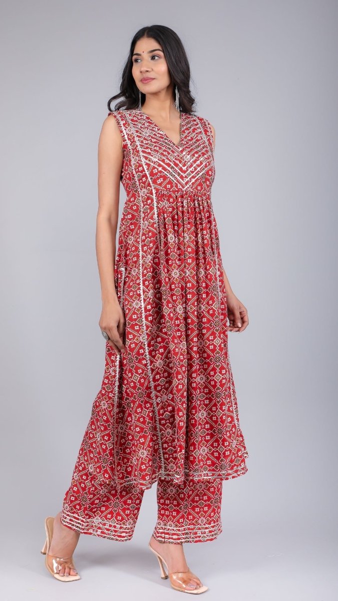 VANYA RED COTTON ANARKALI SET - Pomcha Jaipur