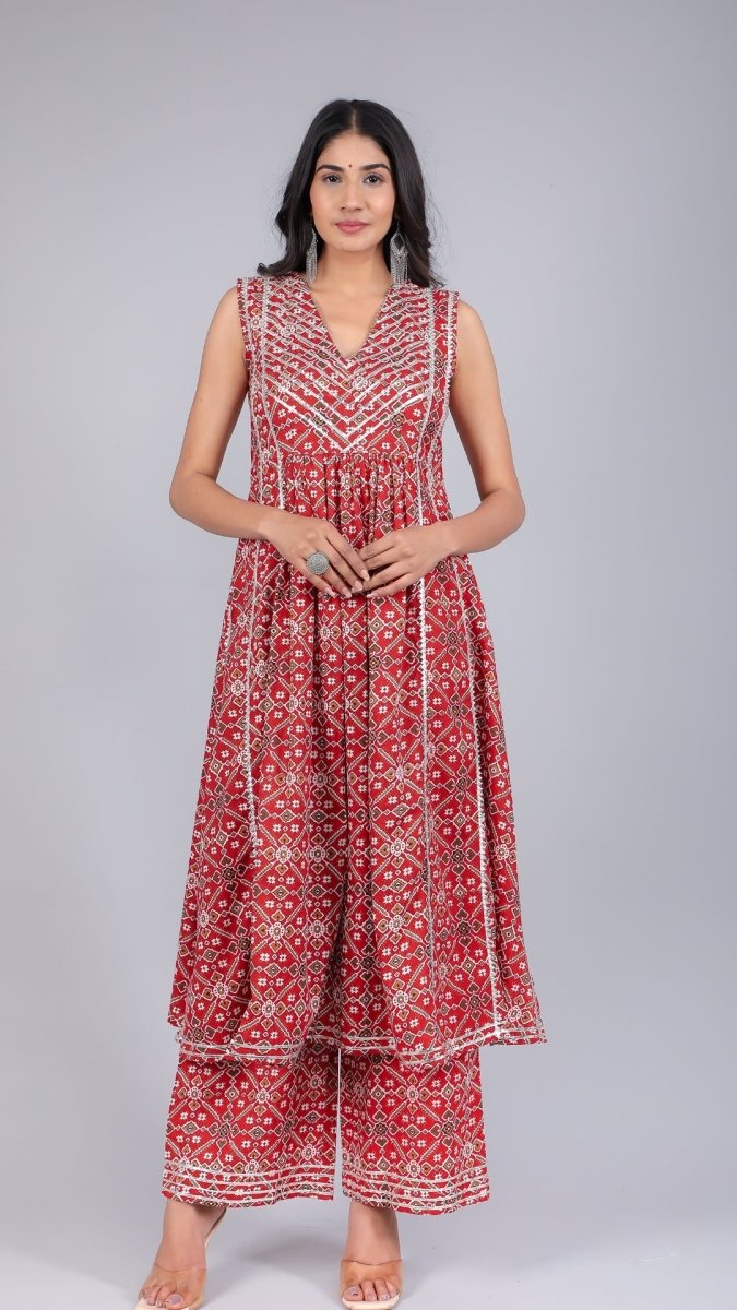 VANYA RED COTTON ANARKALI SET - Pomcha Jaipur