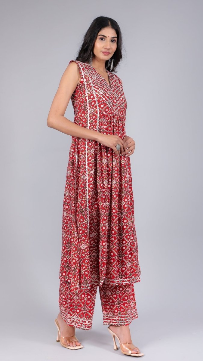 VANYA RED COTTON ANARKALI SET - Pomcha Jaipur