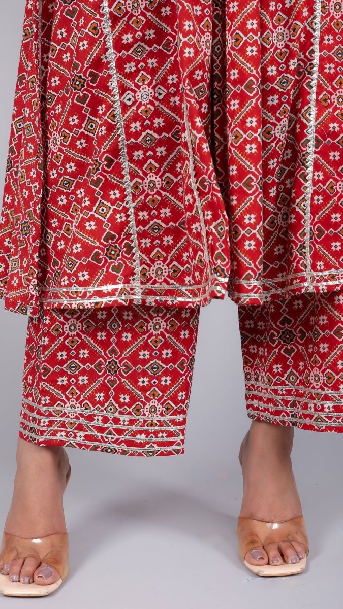 VANYA RED COTTON ANARKALI SET - Pomcha Jaipur