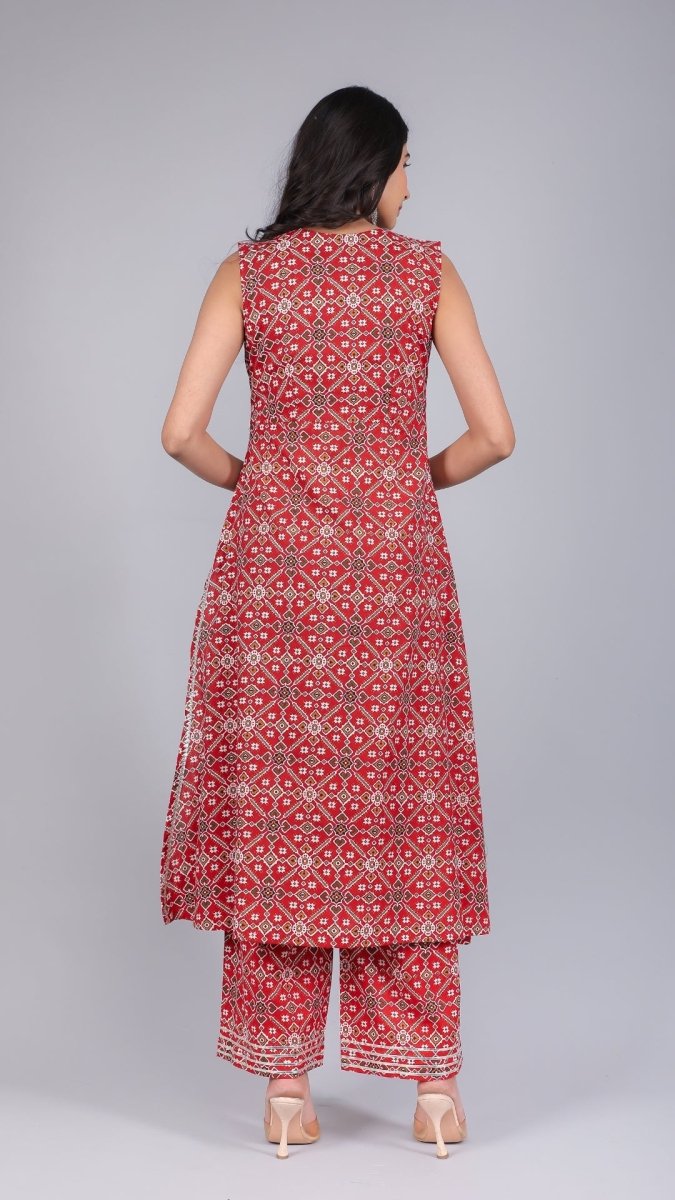 VANYA RED COTTON ANARKALI SET - Pomcha Jaipur