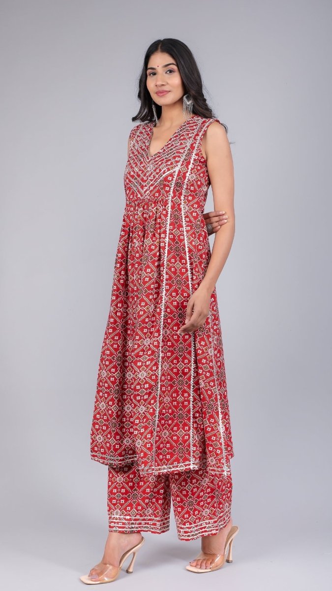 VANYA RED COTTON ANARKALI SET - Pomcha Jaipur