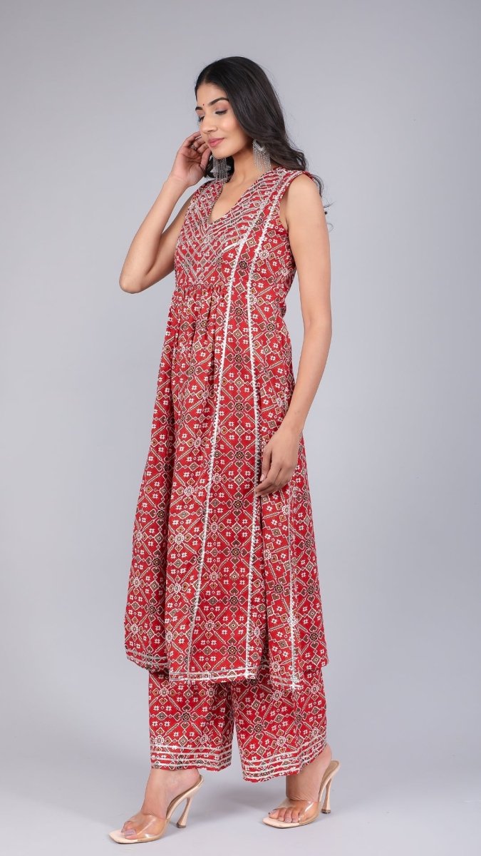 VANYA RED COTTON ANARKALI SET - Pomcha Jaipur