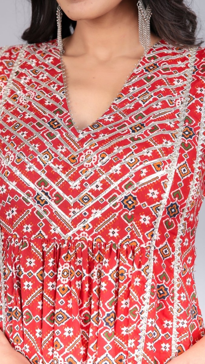 VANYA RED COTTON ANARKALI SET - Pomcha Jaipur