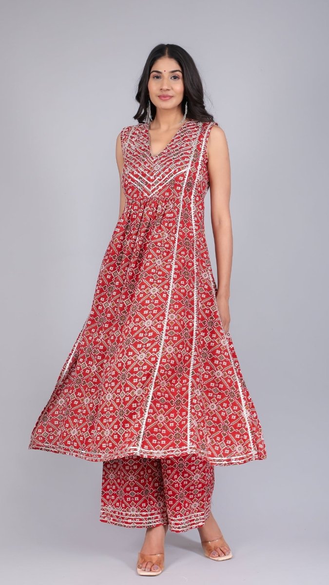 VANYA RED COTTON ANARKALI SET - Pomcha Jaipur