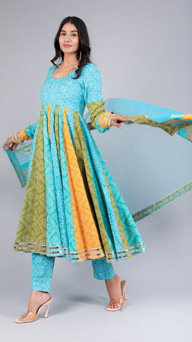 VEDHIKA COTTON KALIDAR BHENDEJ ANARKALI SET - Pomcha Jaipur
