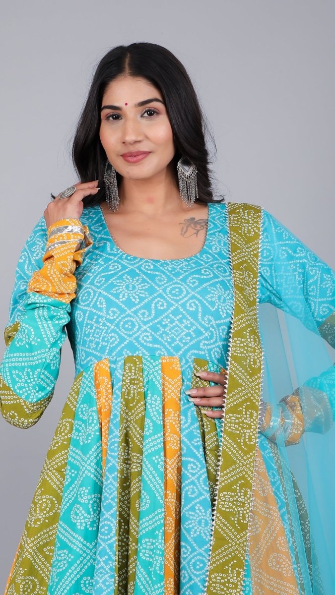 VEDHIKA COTTON KALIDAR BHENDEJ ANARKALI SET - Pomcha Jaipur