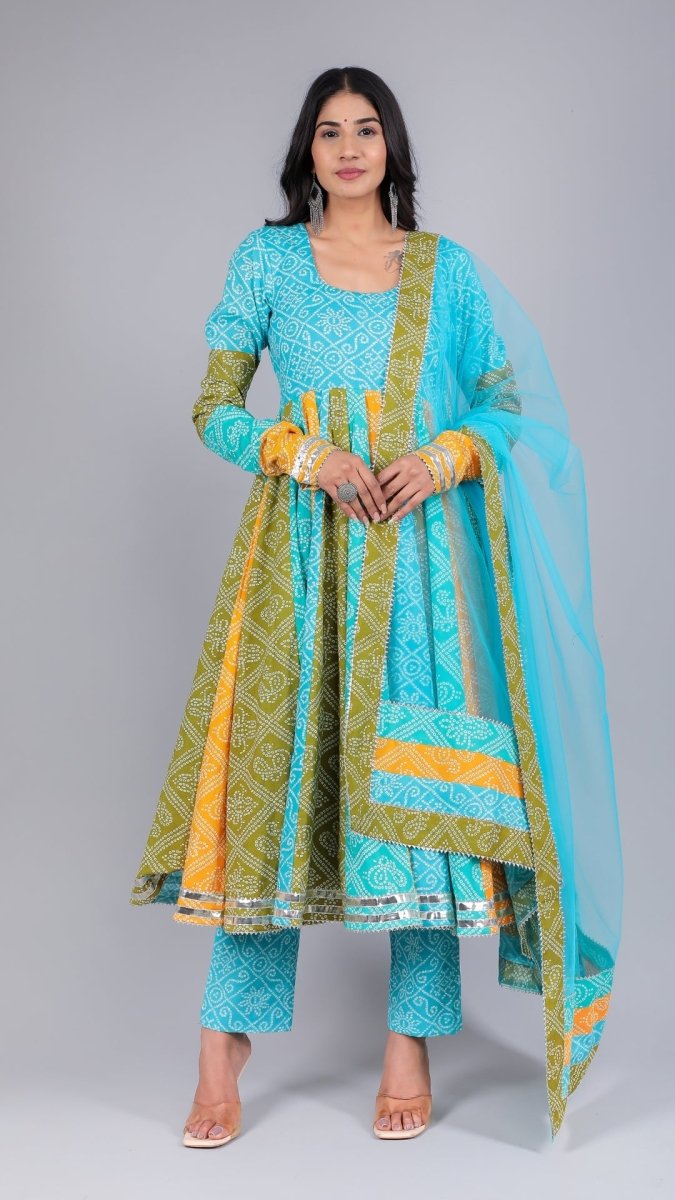 VEDHIKA COTTON KALIDAR BHENDEJ ANARKALI SET - Pomcha Jaipur