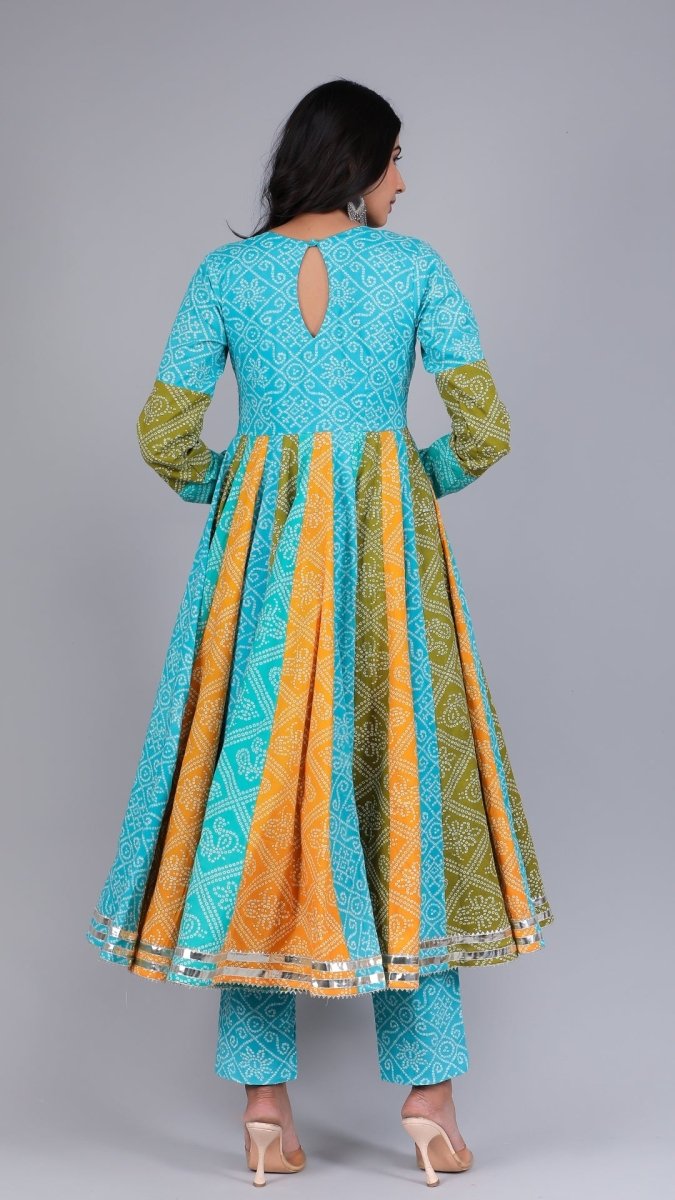 VEDHIKA COTTON KALIDAR BHENDEJ ANARKALI SET - Pomcha Jaipur