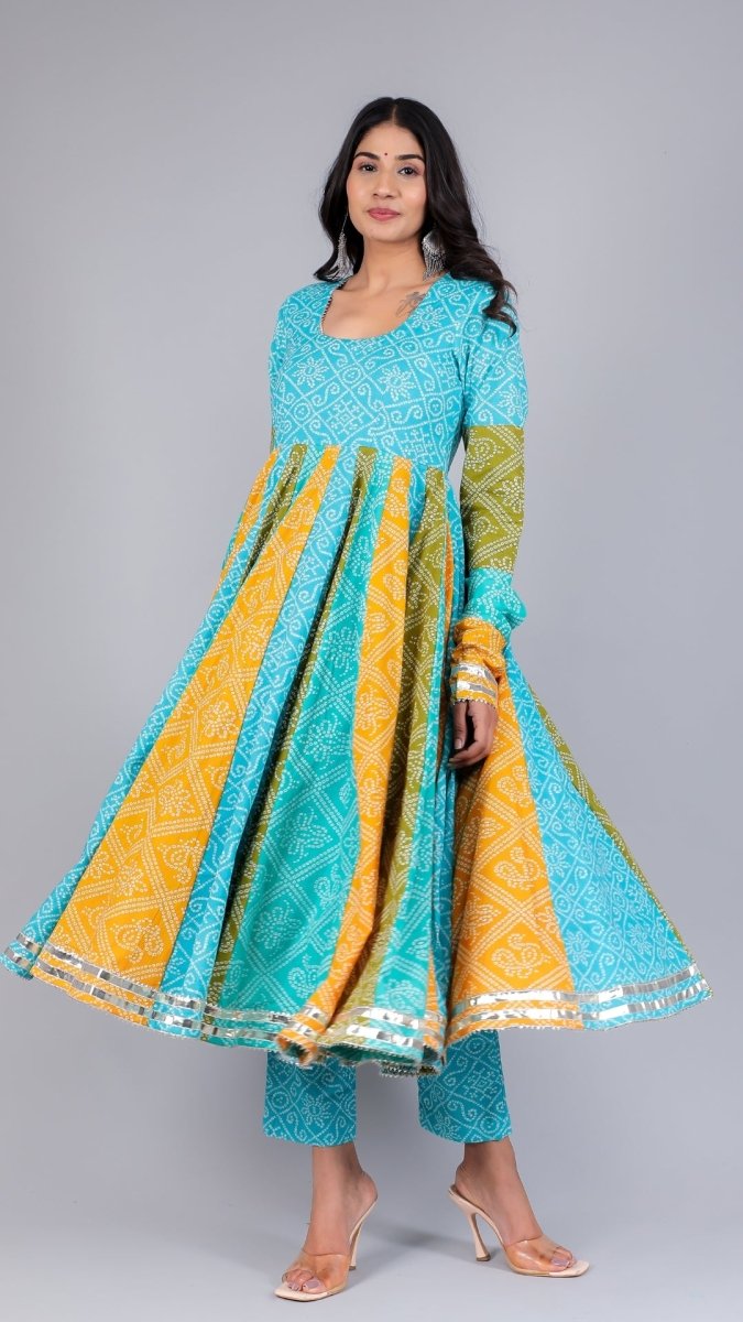 VEDHIKA COTTON KALIDAR BHENDEJ ANARKALI SET - Pomcha Jaipur