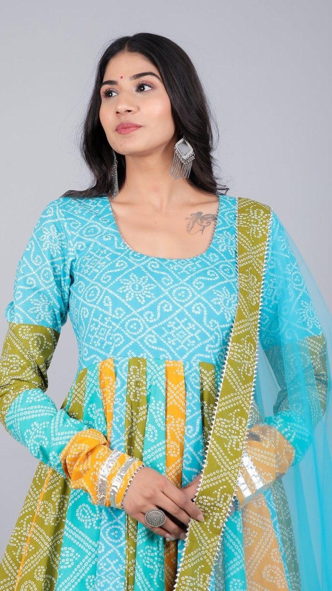VEDHIKA COTTON KALIDAR BHENDEJ ANARKALI SET - Pomcha Jaipur