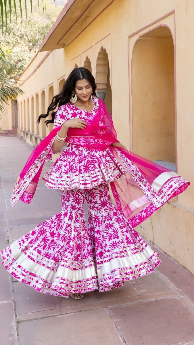 WHITE LILLY COTTON SHARARA SET - Pomcha Jaipur