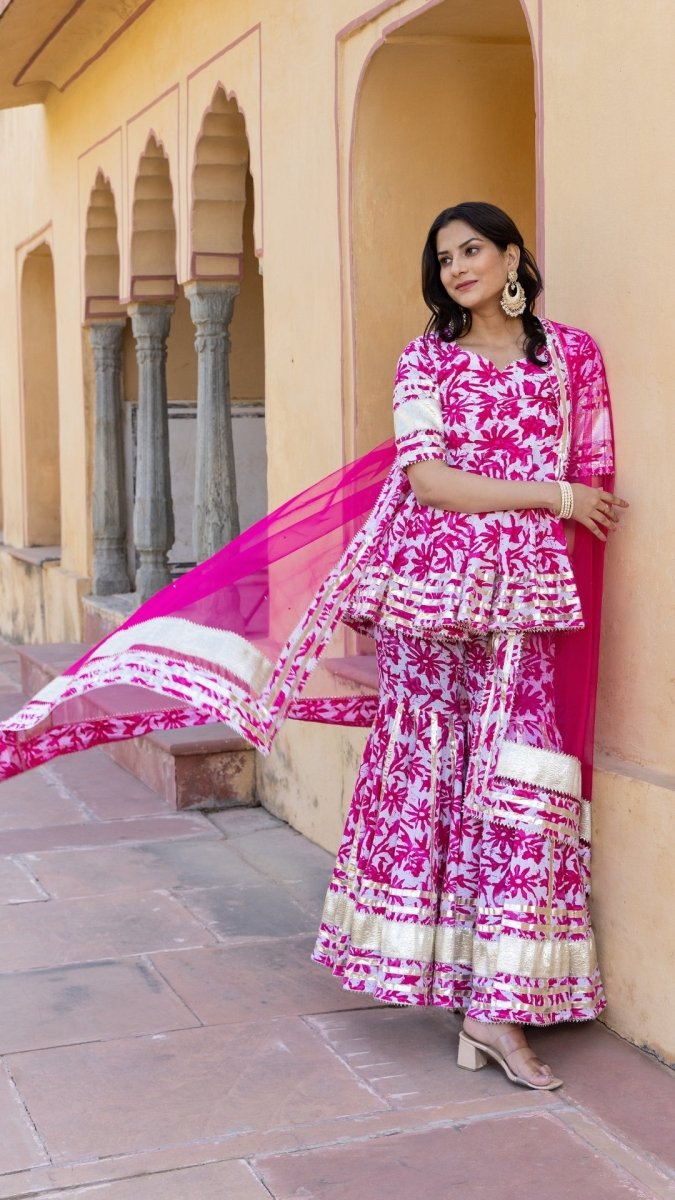 WHITE LILLY COTTON SHARARA SET - Pomcha Jaipur