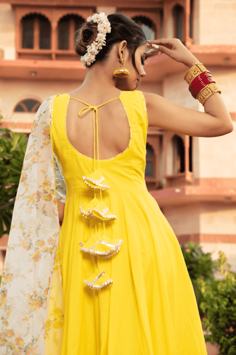 YELLOW BERRY COTTON ANARKALI SET - Pomcha Jaipur