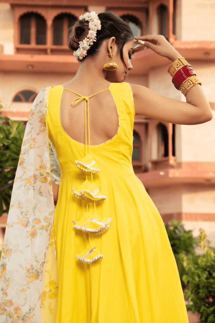 YELLOW BERRY COTTON ANARKALI SET - Pomcha Jaipur