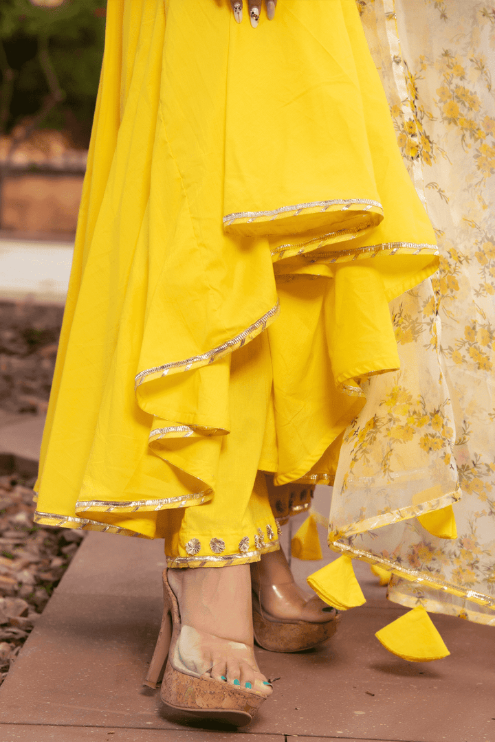 YELLOW BERRY COTTON ANARKALI SET - Pomcha Jaipur