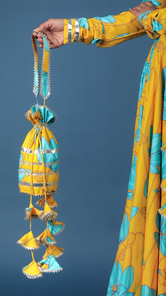 YELLOW BUSH LILLY MUSLIN SILK LEHENGA WITH CHIFFON DUPATTA SET - Pomcha Jaipur