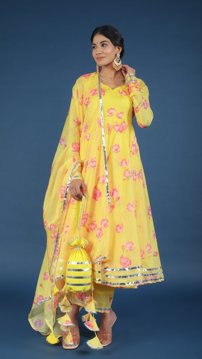YELLOW OLEANDER ORGANZA ANARKALI - Pomcha Jaipur