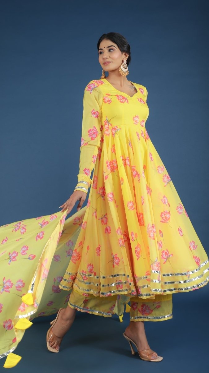 YELLOW OLEANDER ORGANZA ANARKALI - Pomcha Jaipur