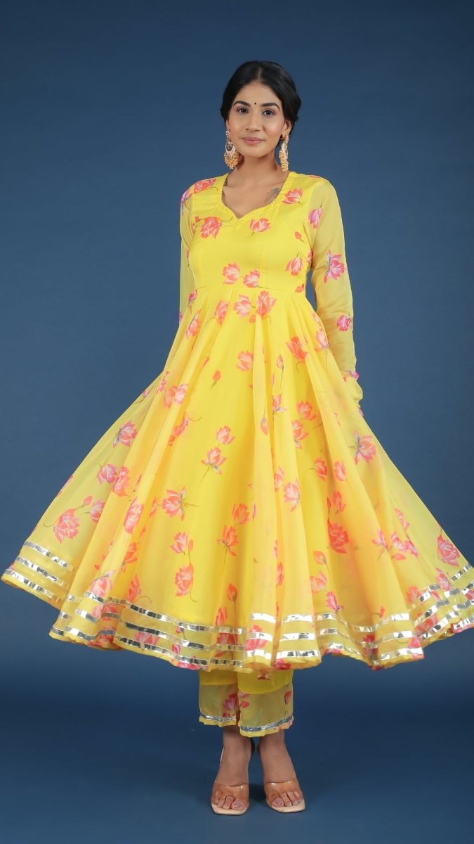 YELLOW OLEANDER ORGANZA ANARKALI - Pomcha Jaipur