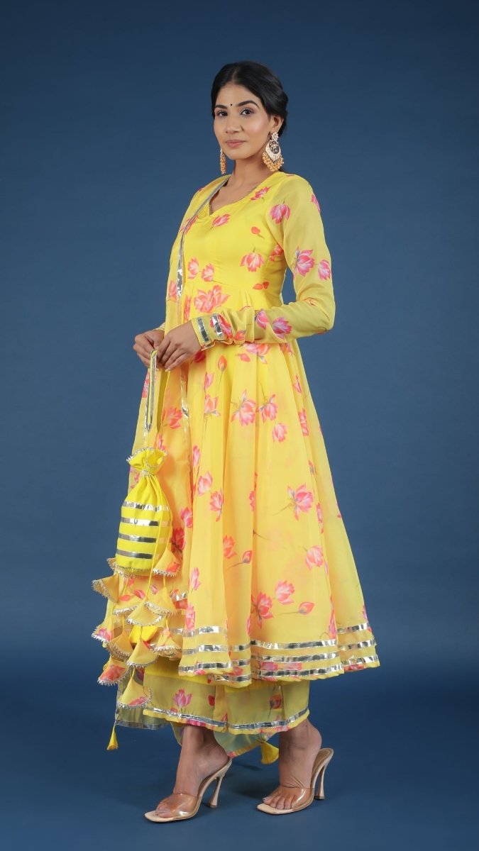 YELLOW OLEANDER ORGANZA ANARKALI - Pomcha Jaipur
