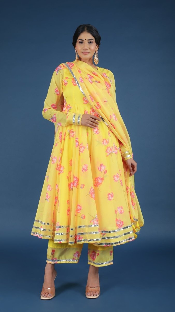 YELLOW OLEANDER ORGANZA ANARKALI - Pomcha Jaipur