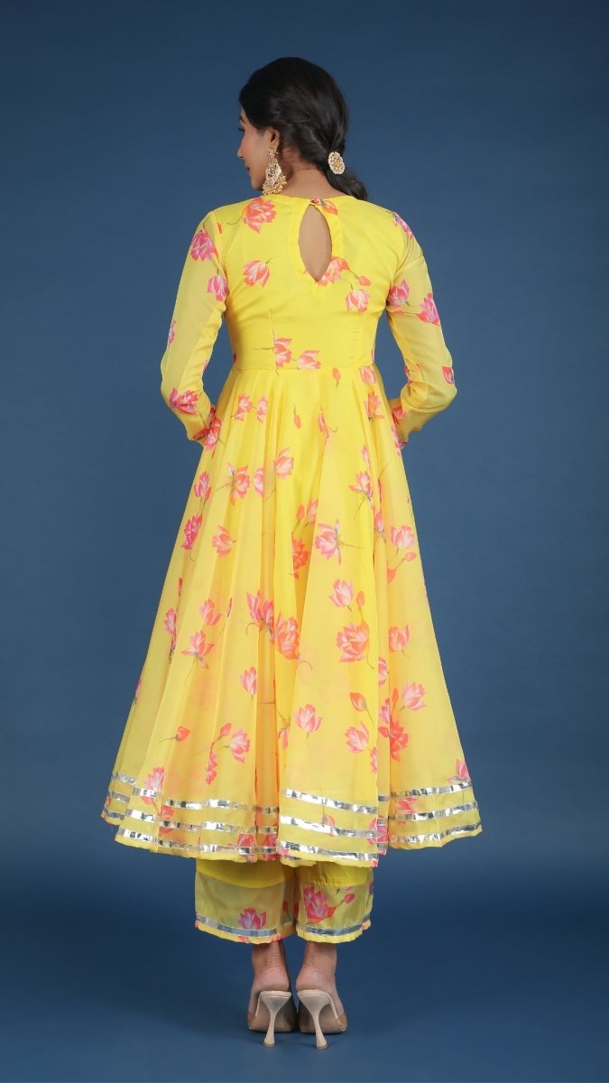 YELLOW OLEANDER ORGANZA ANARKALI - Pomcha Jaipur