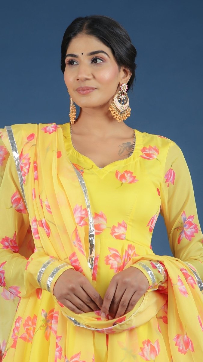 YELLOW OLEANDER ORGANZA ANARKALI - Pomcha Jaipur