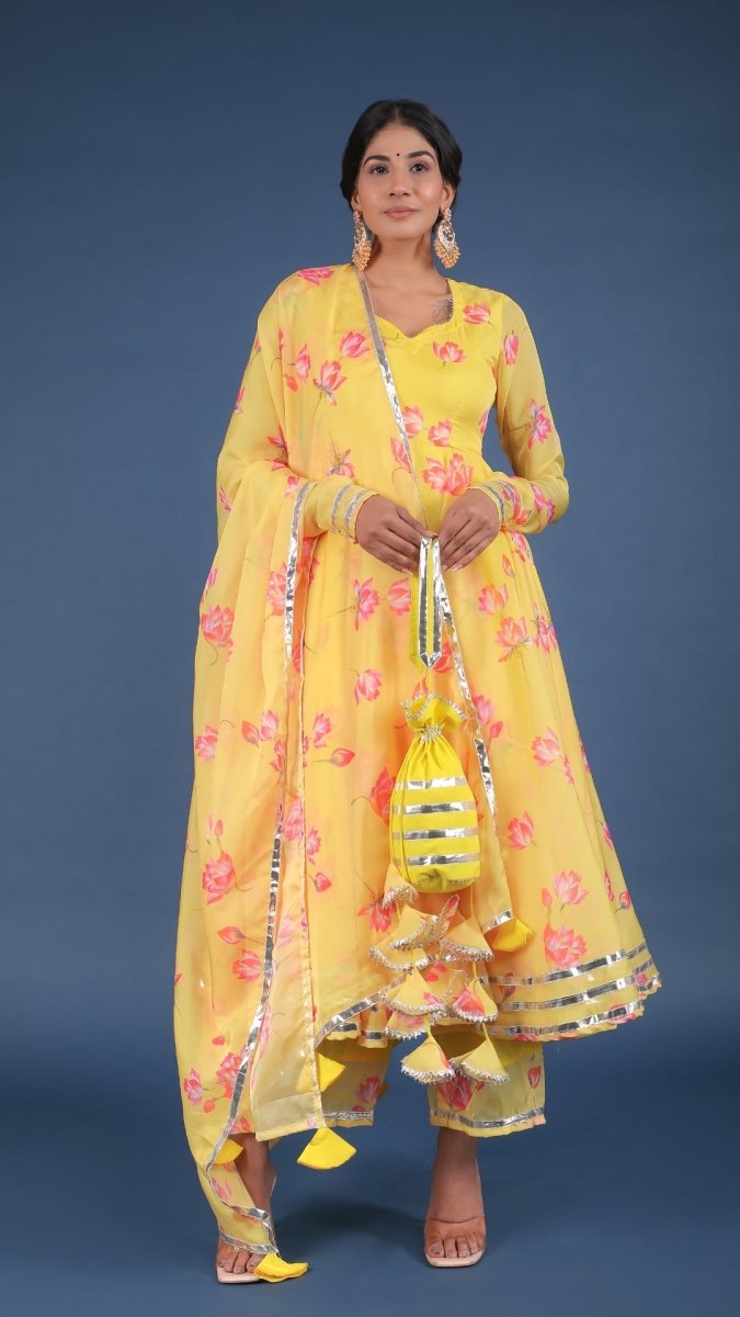 YELLOW OLEANDER ORGANZA ANARKALI - Pomcha Jaipur
