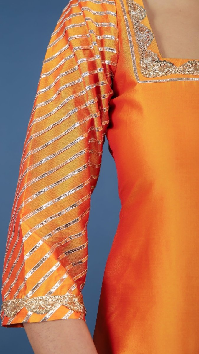ZOYA ORANGE TAFFETA SILK SUIT SET - Pomcha Jaipur