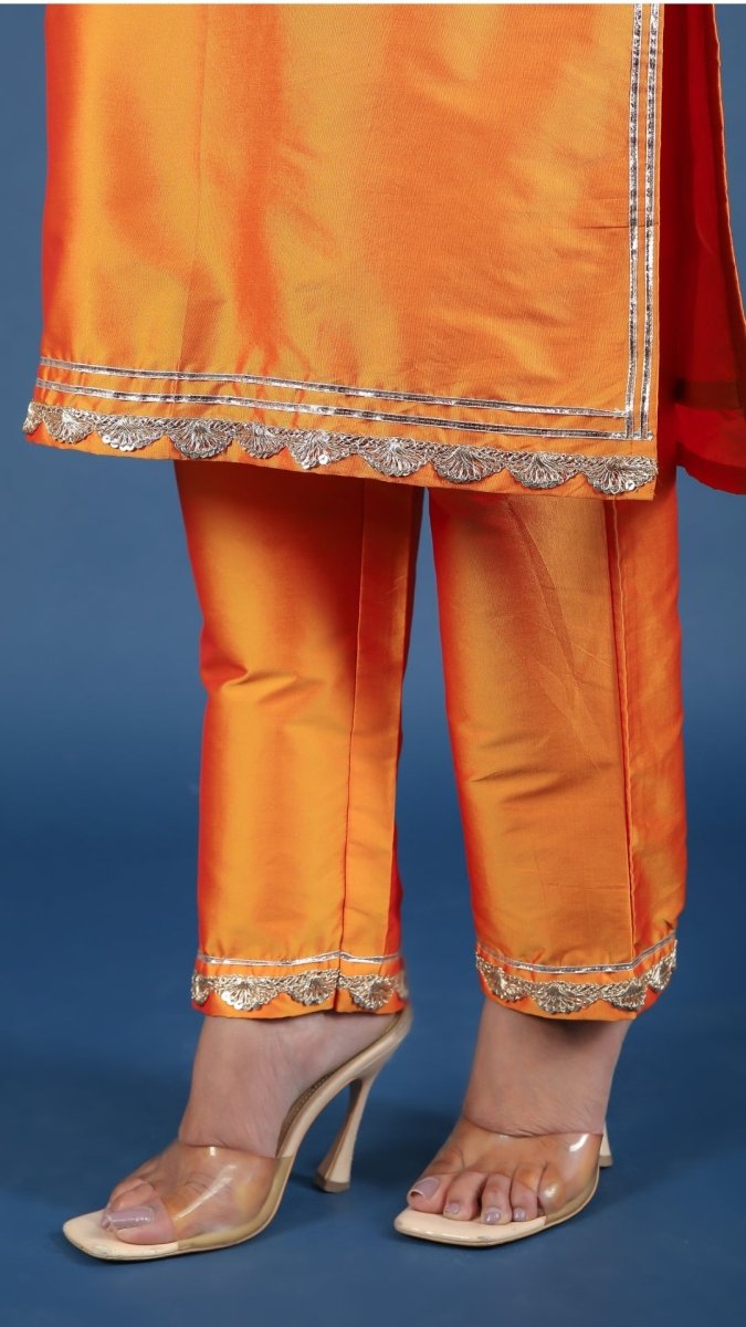 ZOYA ORANGE TAFFETA SILK SUIT SET - Pomcha Jaipur