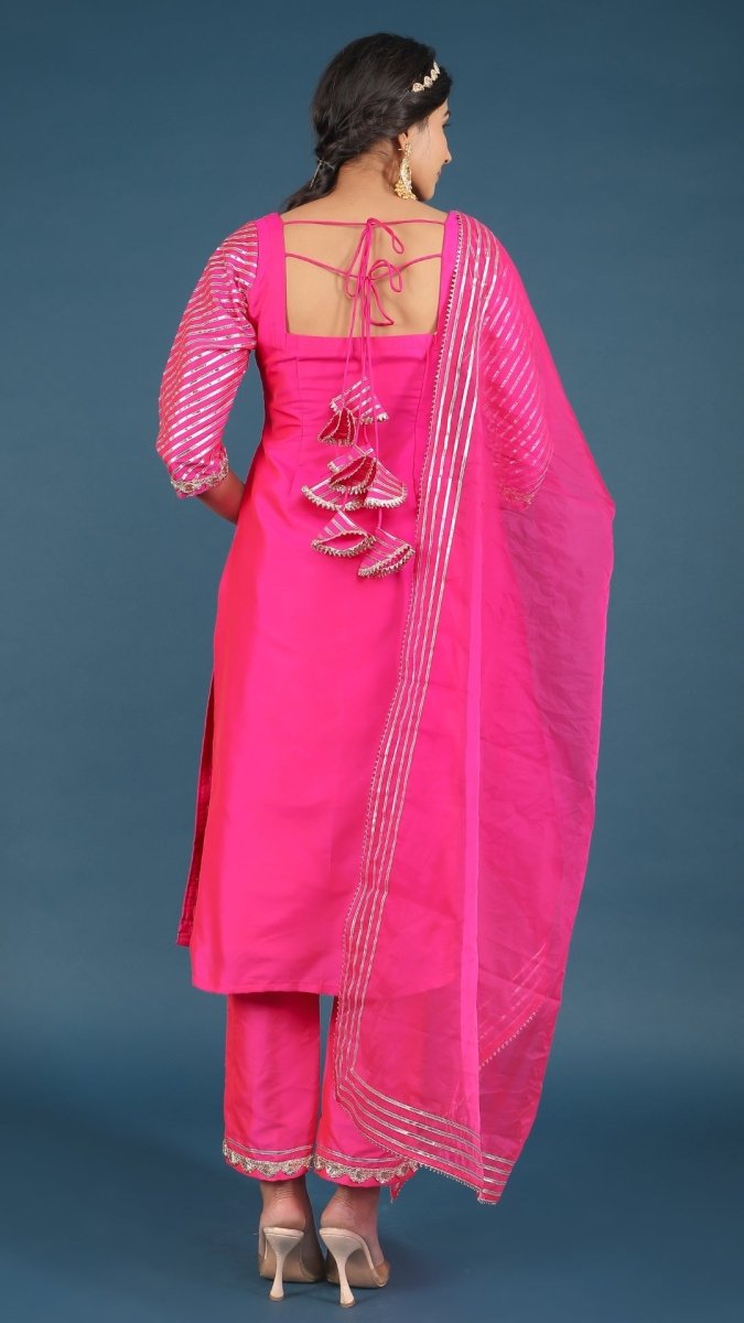 ZOYA PINK TAFFETA SILK SUIT SET - Pomcha Jaipur